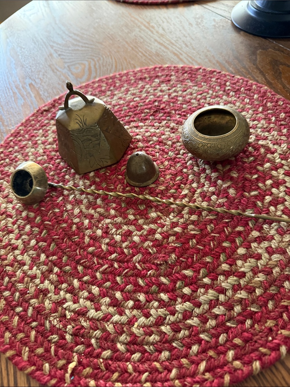Vintage Brass Decorative Bowl, candle sniffer and Bell Set - Gold-Brass Finish